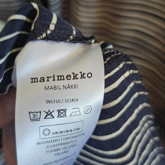 Vintage Marimekko Silk Tunic Dress — Navy & Tan Wave Stripe | Size 36 (EU) - Picture 3 of 7
